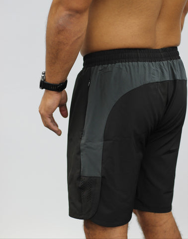 Black men's gym shorts with pockets.