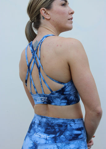 sports bra blue tie dye, with back straps