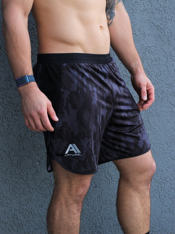Men's workout shorts with zip pockets