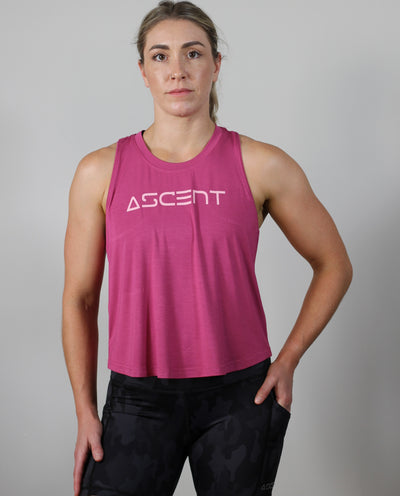 Hot pink tank top, with racer back in bamboo fabric.